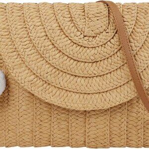 Women Straw Crossbody Handbag Woven Shoulder Bag Summer Beach Envelope Clutch Pu